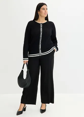 Ajour vest met verengaren, Kleur: zwart/wolwit