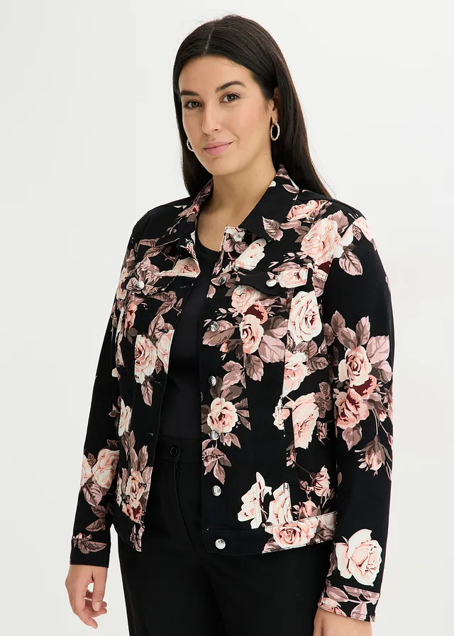 Veste en twill de coton, Couleur: noir-rose clair floral