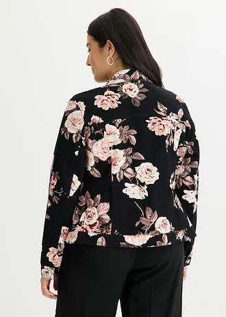 Twill jas van katoen, Kleur: zwart-lichtroze gebloemd