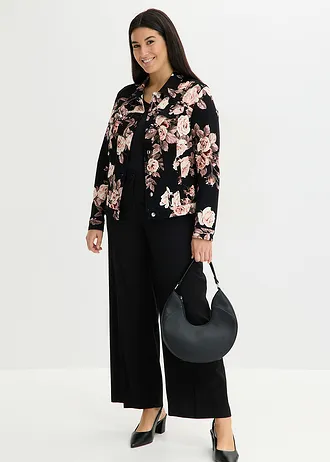 Twill jas van katoen, Kleur: zwart-lichtroze gebloemd