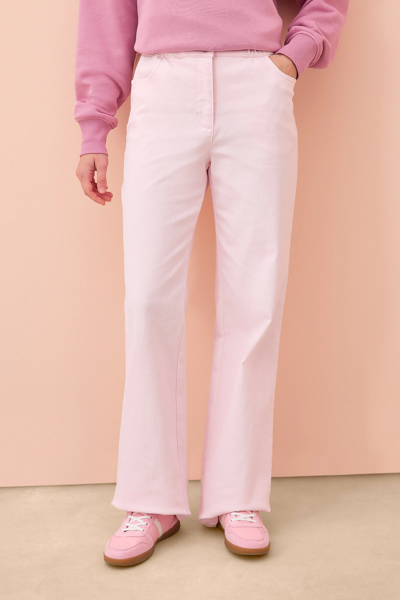 Palazzo broek met comfortband, high waist • lichtroze • bonprix online shop