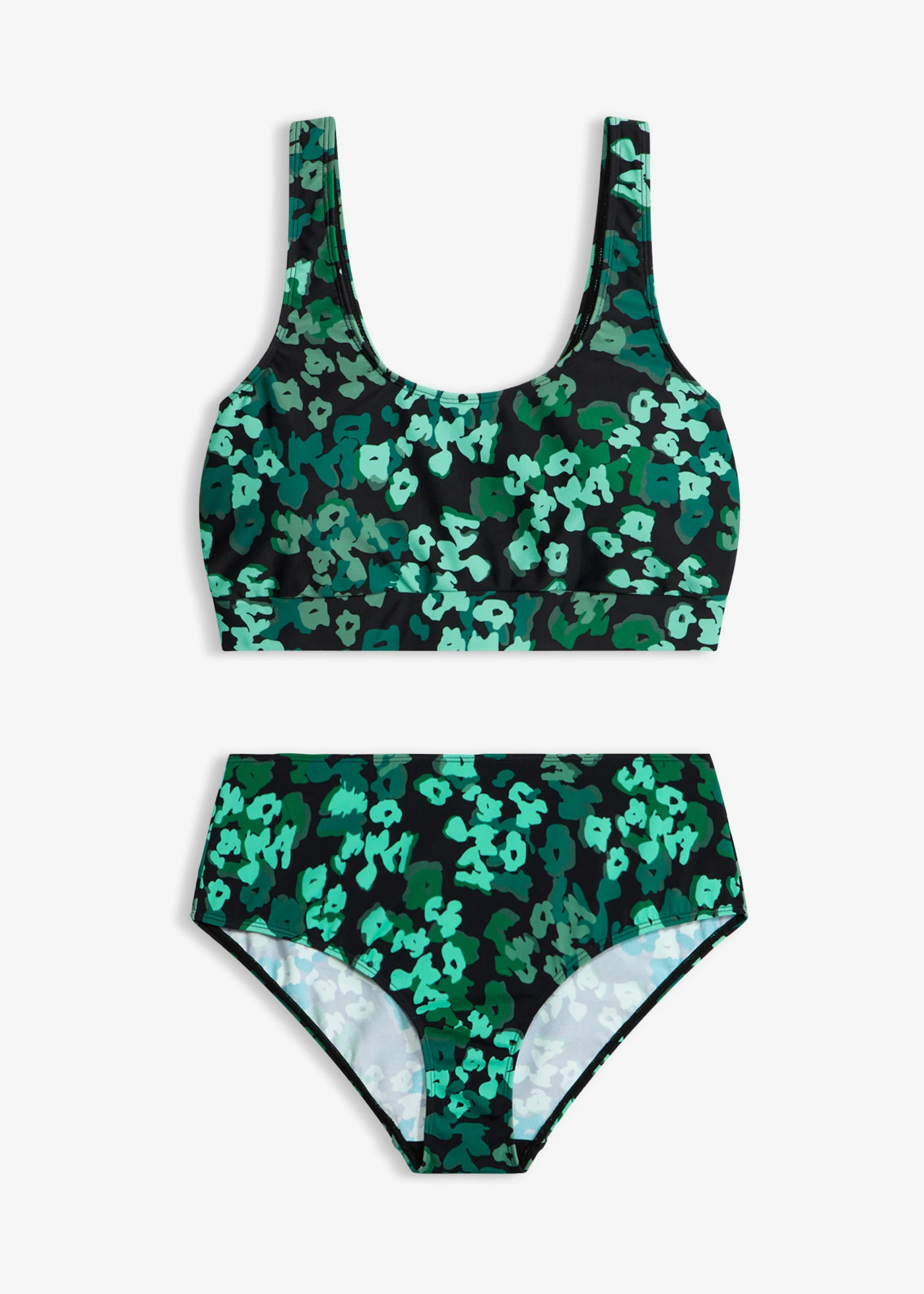 Costum de baie cu bustieră (set/2 piese) • negru-verde înflorat • magazin bonprix