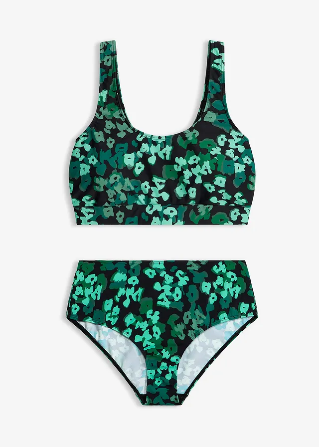 Bikini brassière (ens. 2 pces) • noir-vert floral • Boutique bonprix