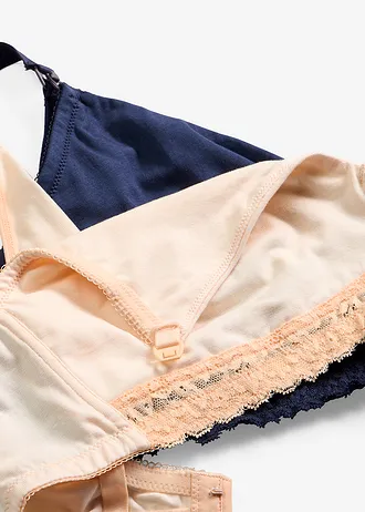 Voedingsbh zonder beugels met biologisch katoen (set van 2), Kleur: parelbeige + maritiemblauw