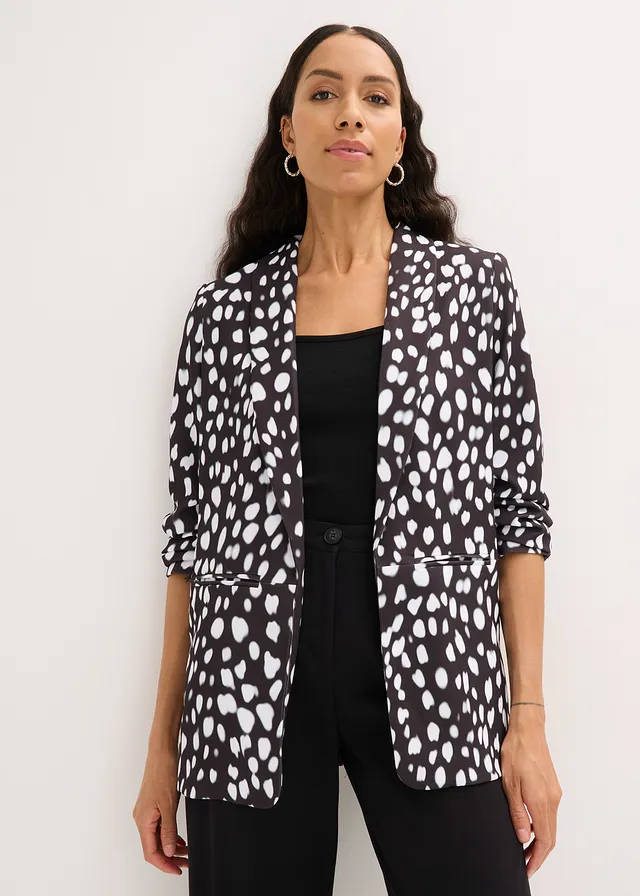 Lange blazer met print, Kleur: zwart met print