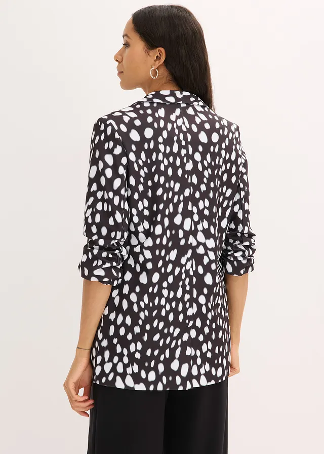 Lange blazer met print, Kleur: zwart met print