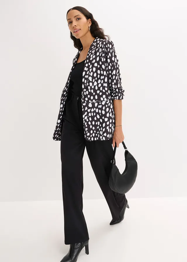 Lange blazer van zachte scuba • zwart met print • product-page.page-title-suffix