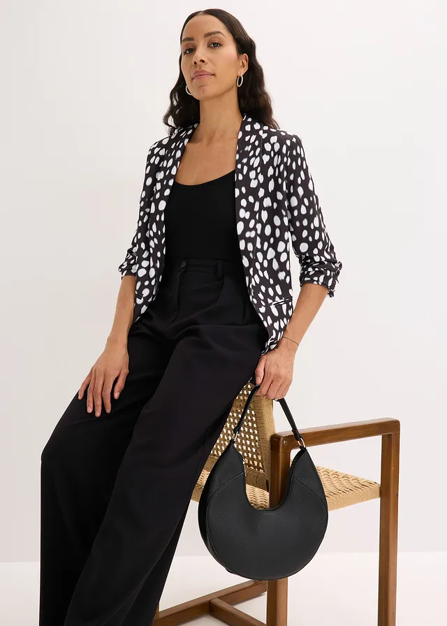 Lange blazer van zachte scuba • zwart met print • product-page.page-title-suffix
