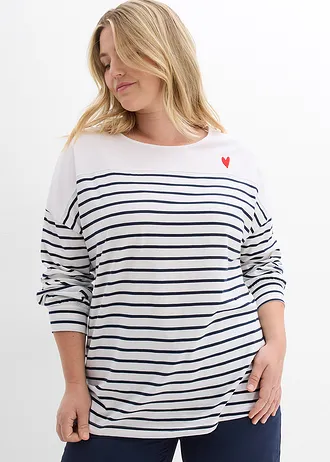 Longsleeve van puur biologisch katoen, Kleur: wit-donkerblauw gestreept