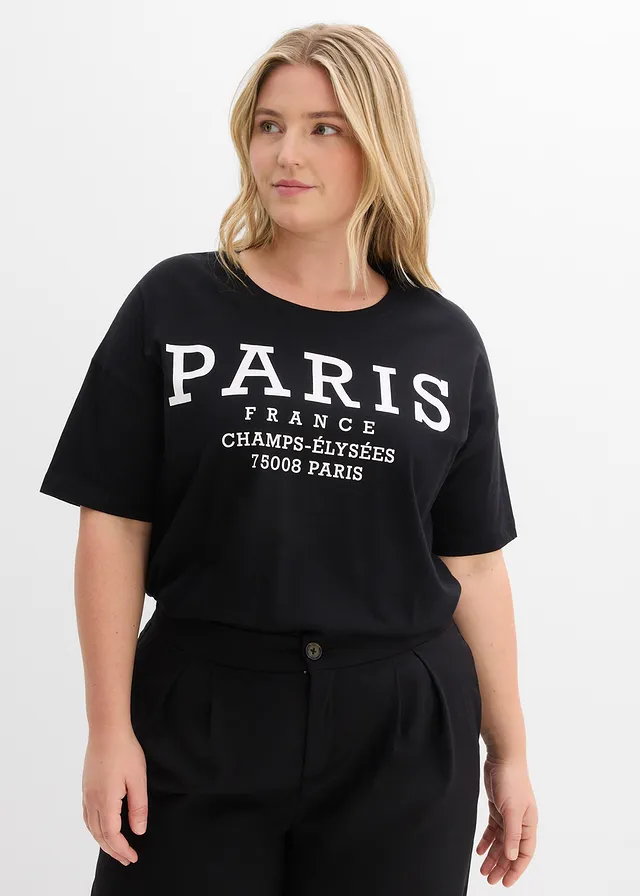 Wijd T-shirt van biologisch katoen, Kleur: zwart-wit met print