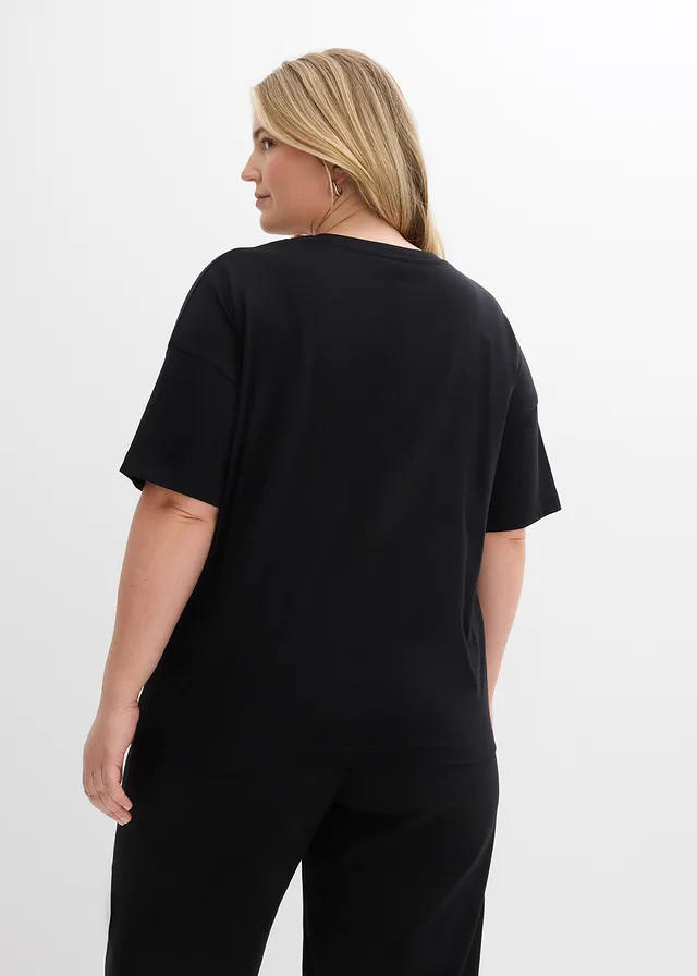 T-shirt ample 100% coton, Couleur: noir-blanc imprimé