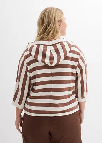 Oversized fijn gebreide trui, Kleur: parelwit-kastanjebruin gestreept