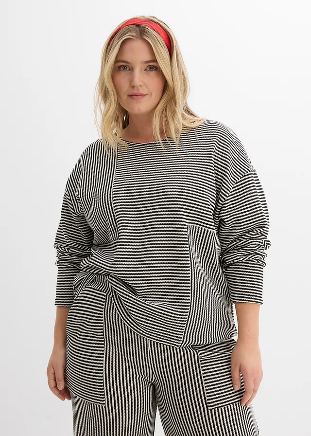 Jersey trui, Kleur: zwart-wolwit gestreept