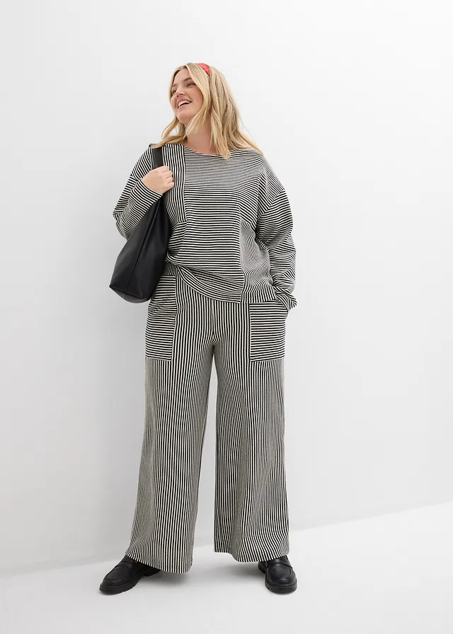 Pull en jersey, Couleur: noir-écru rayé