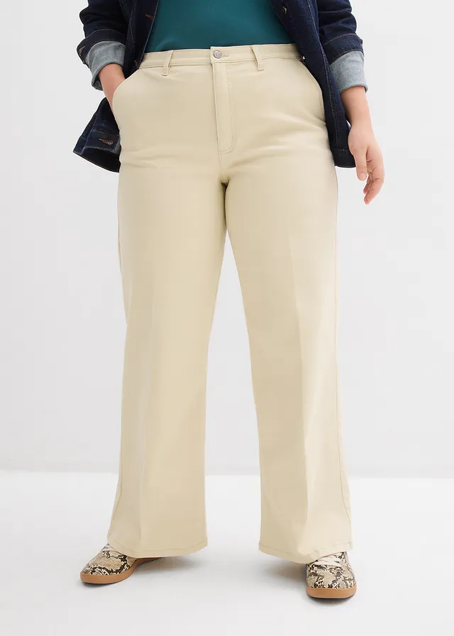 Twill broek, high waist, Kleur: lichtsand