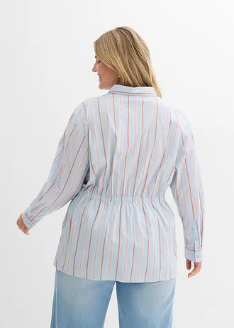 Overhemdblouse van stretch katoen-popeline, Kleur: poederblauw verticaal gestreept