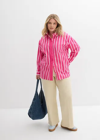 Overhemdblouse van katoenpopeline, Kleur: pinklady verticaal gestreept