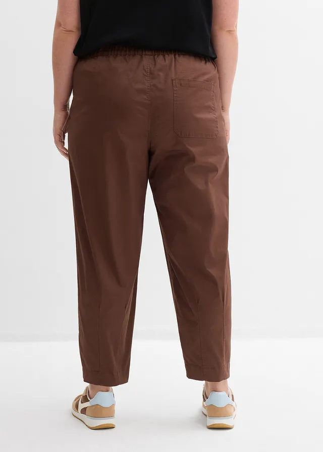 Twill barrel broek met comfortband, Kleur: bruin
