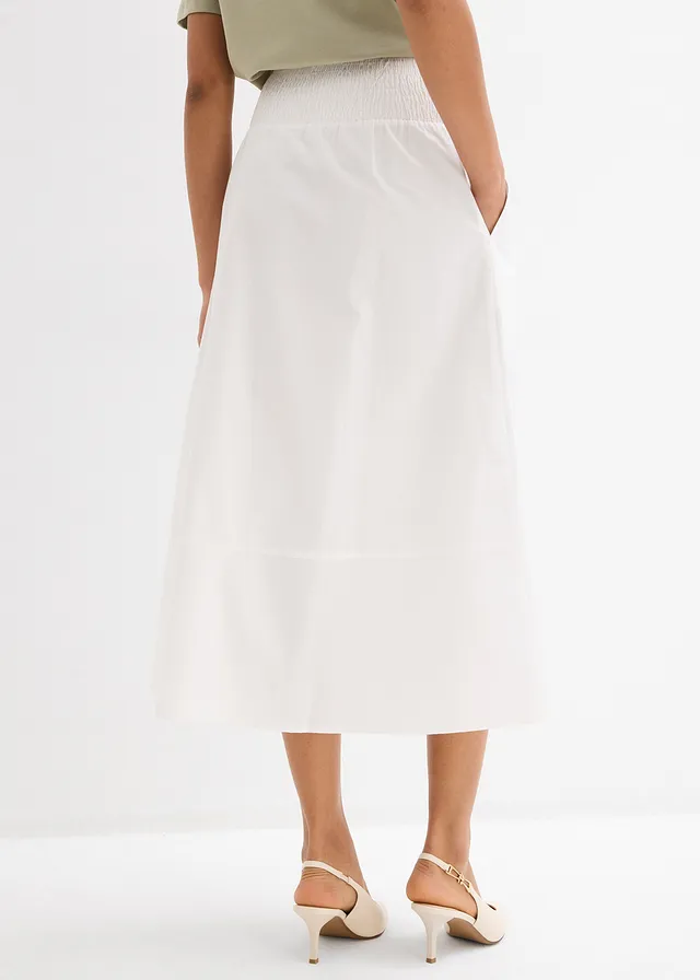 Midi rok van puur katoen, Kleur: wit