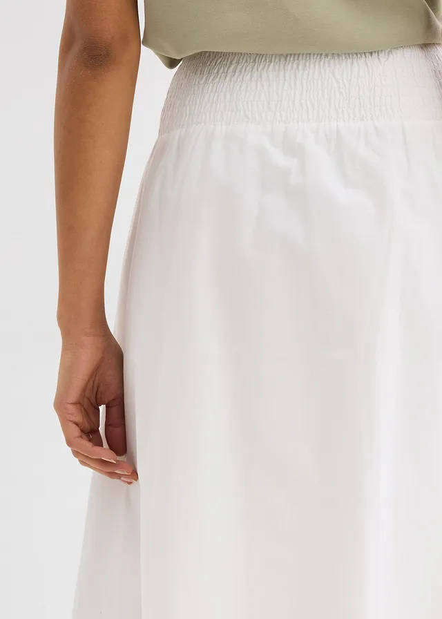 Fustă midi din bumbac 100% • alb • magazin bonprix