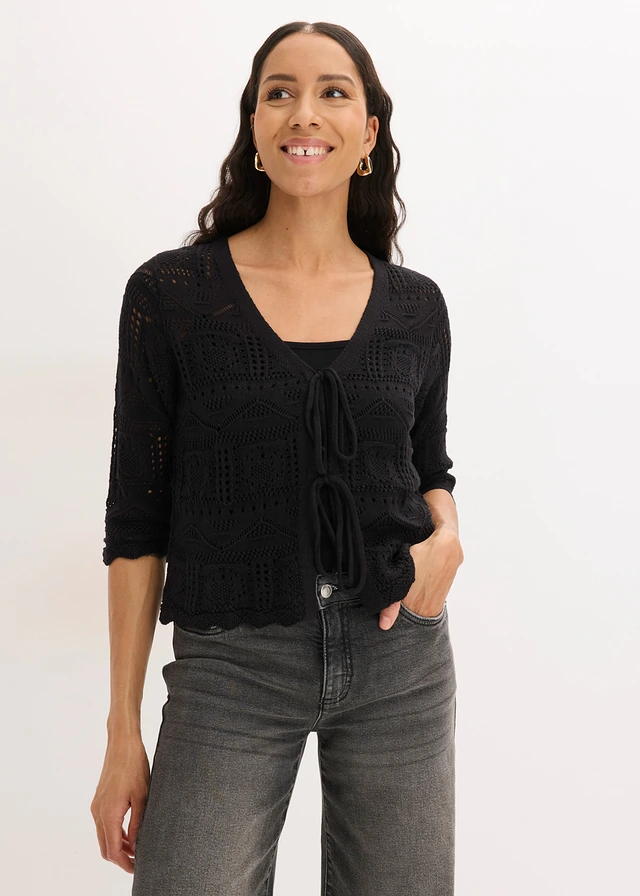 Gilet en maille ajourée à nouer • noir • product-page.page-title-suffix