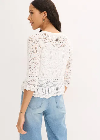 Ajour vest met strikbandjes, Kleur: wolwit