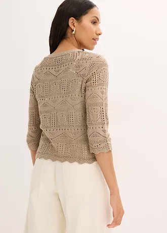 Ajour vest met strikbandjes, Kleur: taupe