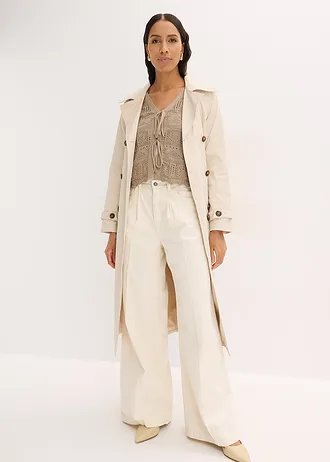 Ajour vest met strikbandjes, Kleur: taupe