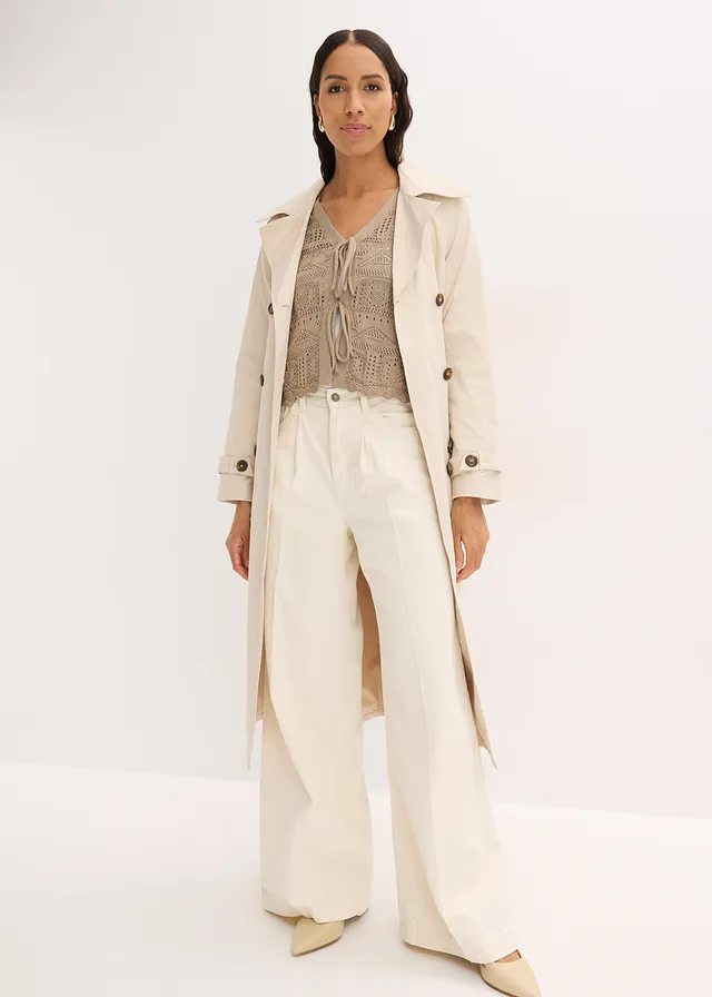 Ajour vest met strikbandjes groenbeige