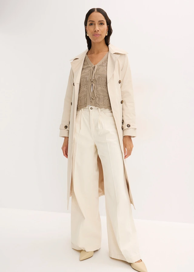 Ajour vest met strikbandjes, Kleur: taupe