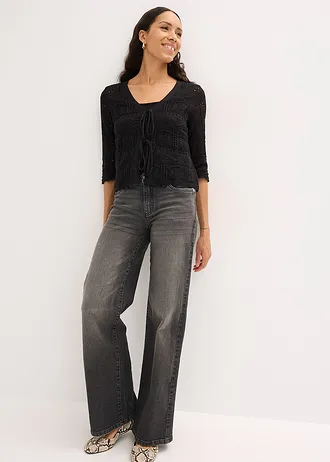 Ajour vest met strikbandjes • zwart • bonprix online shop