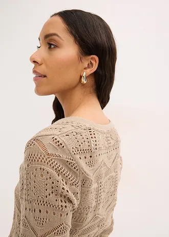 Ajour vest met strikbandjes • taupe • bonprix online shop