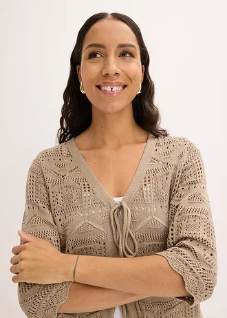 Ajour vest met strikbandjes • taupe • bonprix online shop