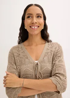 Ažúrový pletený sveter na zaviazanie • hnedosivá • obchod bonprix