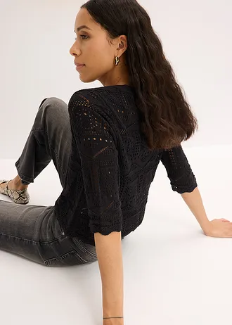 Ajour vest met strikbandjes • zwart • bonprix online shop