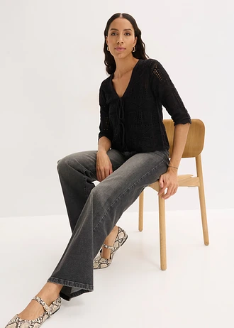 Azsúr kötött kardigán megkötős kidolgozásban • fekete • bonprix áruház