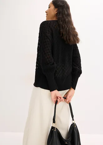 Jachetă tricotată ajour • negru • magazin bonprix
