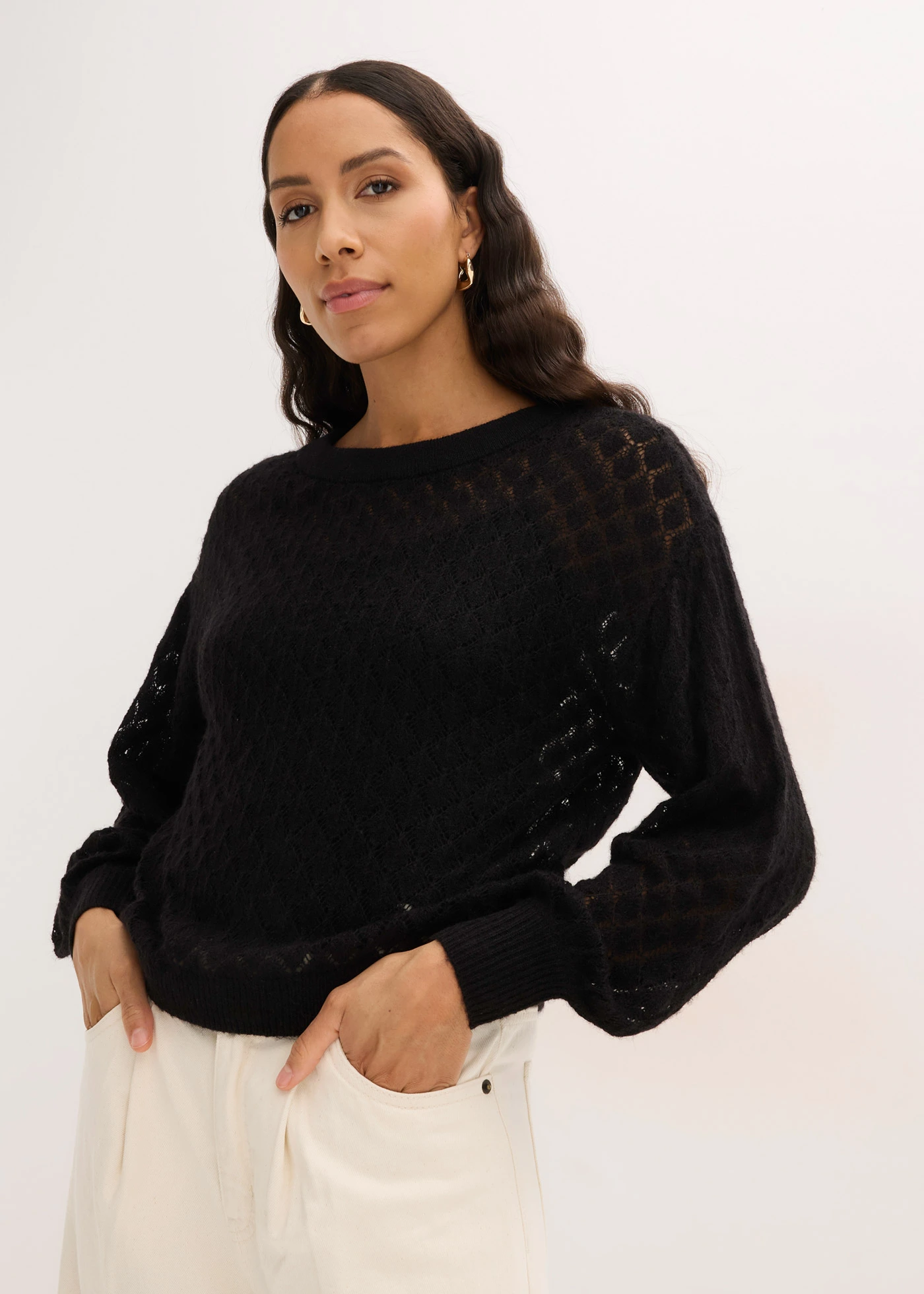 Pulover ajour • negru • magazin bonprix