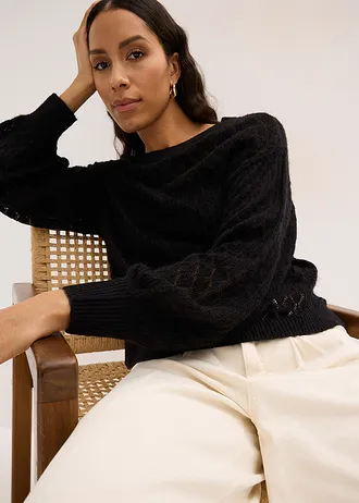 Pulover ajour • negru • magazin bonprix