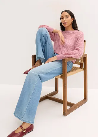 Sweter ażurowy • róż malwowy • sklep bonprix