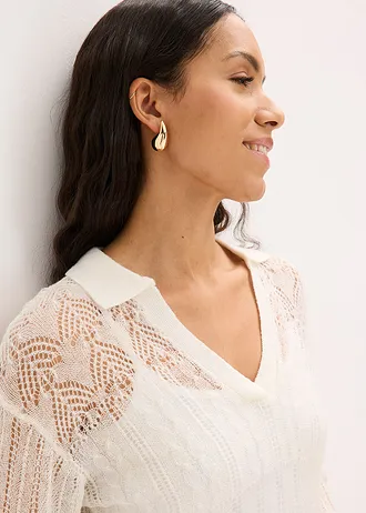 Sweter ażurowy z miękkiej mieszanki wełny • biel wełny • sklep bonprix