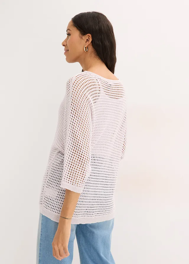 Pull ajouré brillant, Couleur: rose clair
