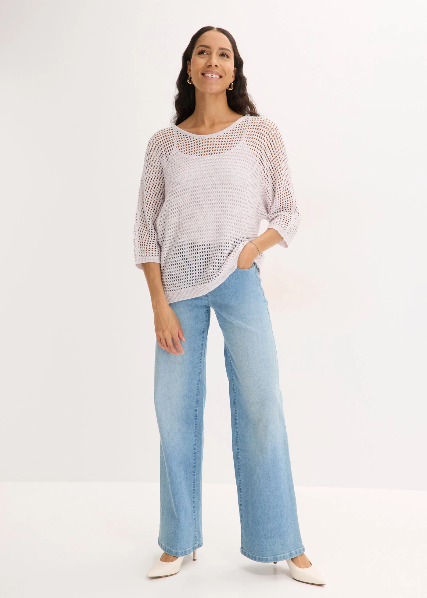 Ajour trui in een viscosemix • lichtroze • bonprix online shop