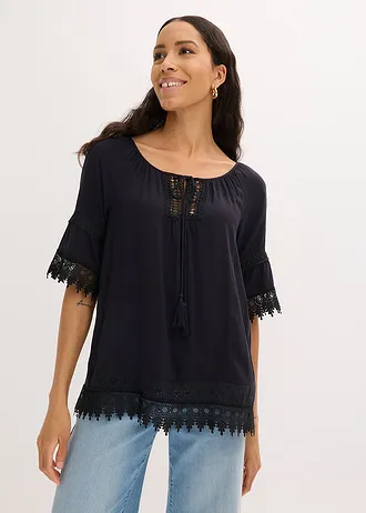 Tunique à dentelle en viscose douce • noir • Boutique bonprix