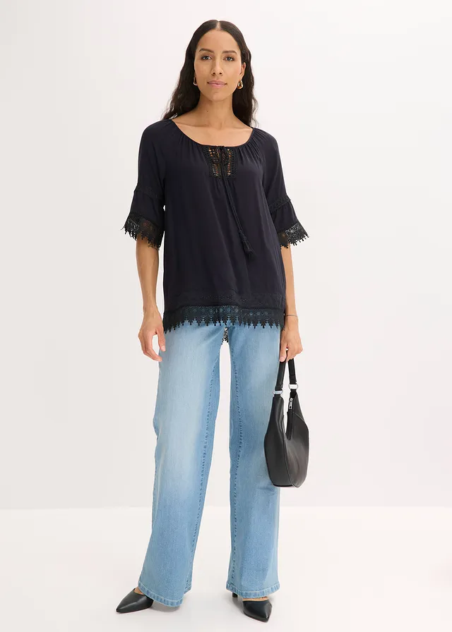 Tuniek met kant van zachte viscose lichtblauw denim