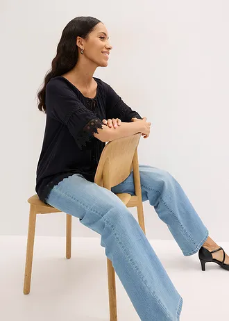 Tunique à dentelle en viscose douce • noir • Boutique bonprix