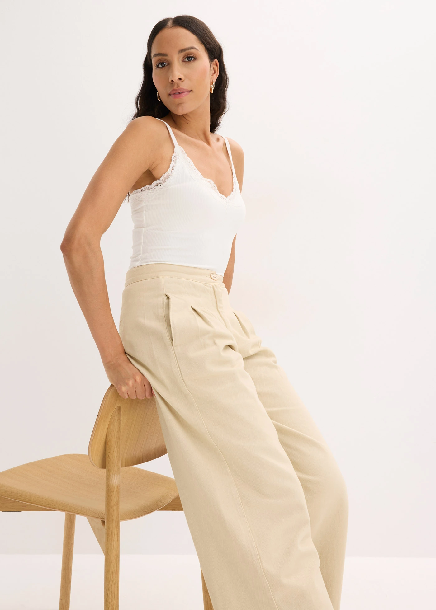 Geribde top van een zachte viscosemix (set van 2) • wolwit-donkerblauw • bonprix online shop