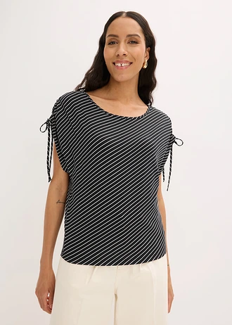 T-shirt en viscose douce, Couleur: blanc/noir rayé