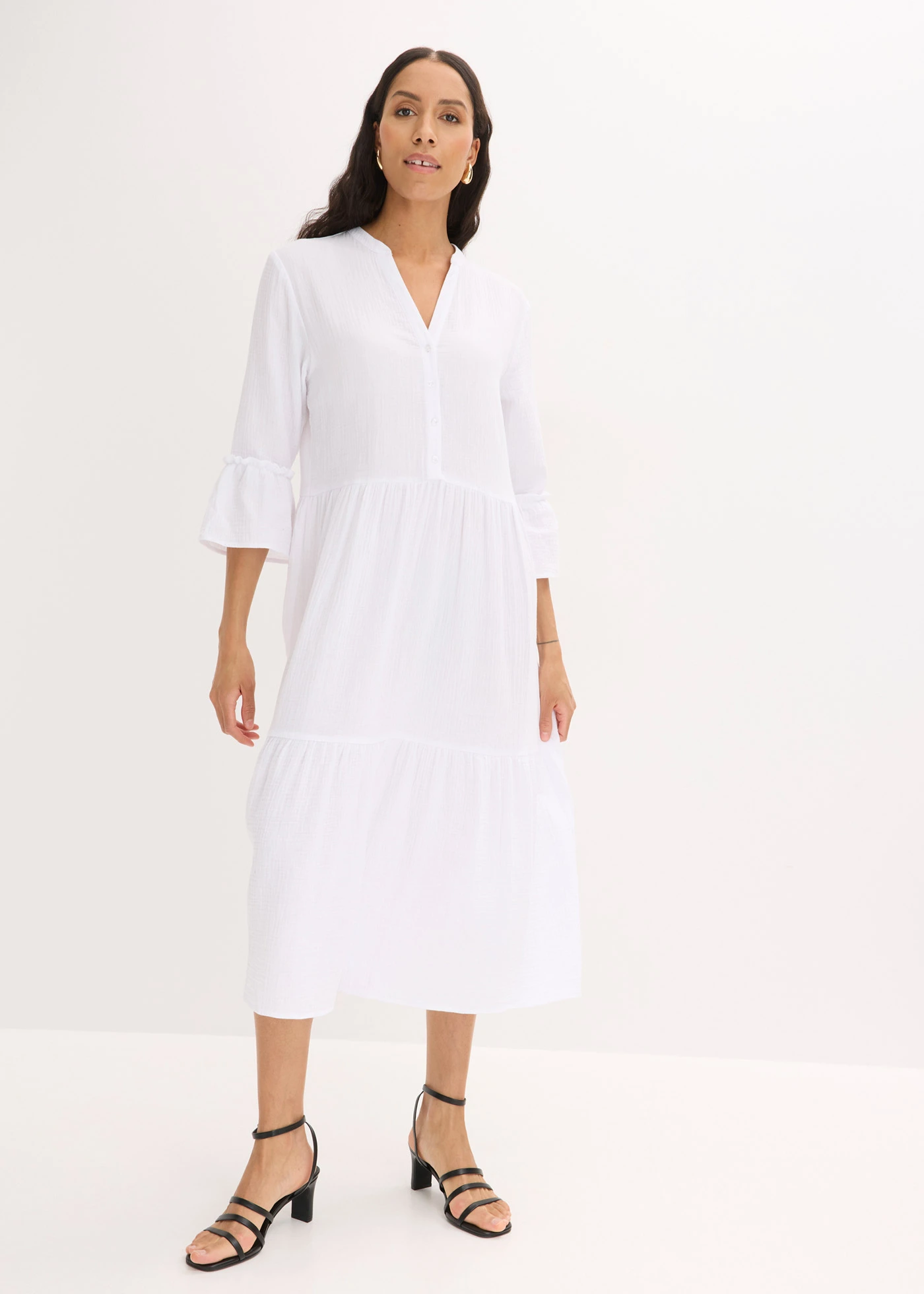 Robe midi en gaze de coton douce • blanc • Boutique bonprix