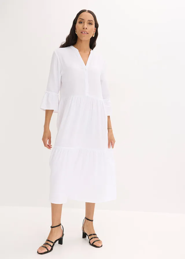 Robe longue en gaze de coton douce, Couleur: blanc